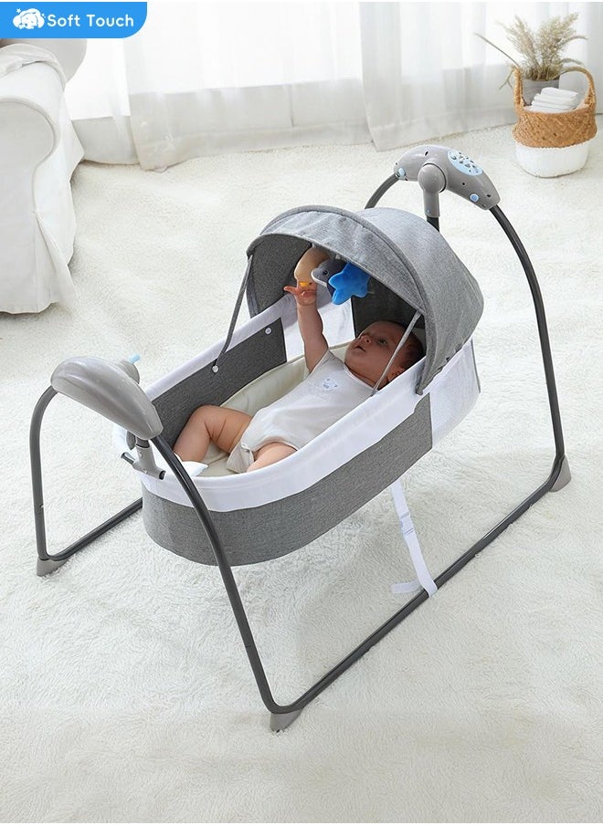 Electric Baby Cradle Grey Baby Bed Cradle 3-Speed Automatic Baby Swing Baby Cradle Rocker with 3 Plush Toy Pendants and Pillow Bluetooth Infant Crib Cradle with Music