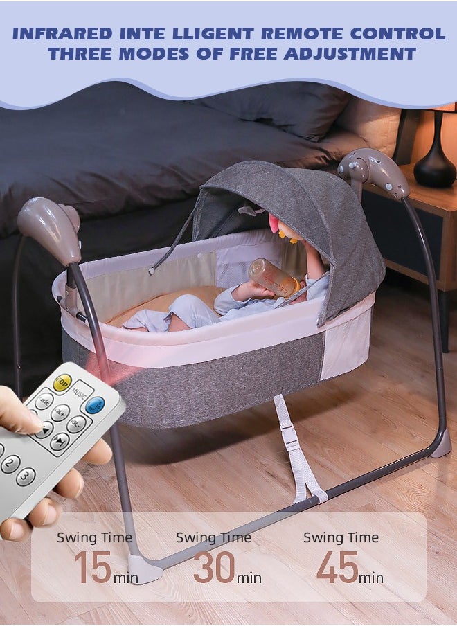 Electric Baby Cradle Grey Baby Bed Cradle 3-Speed Automatic Baby Swing Baby Cradle Rocker with 3 Plush Toy Pendants and Pillow Bluetooth Infant Crib Cradle with Music