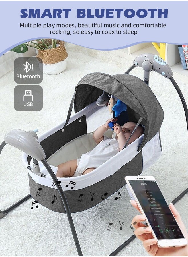 Electric Baby Cradle Grey Baby Bed Cradle 3-Speed Automatic Baby Swing Baby Cradle Rocker with 3 Plush Toy Pendants and Pillow Bluetooth Infant Crib Cradle with Music