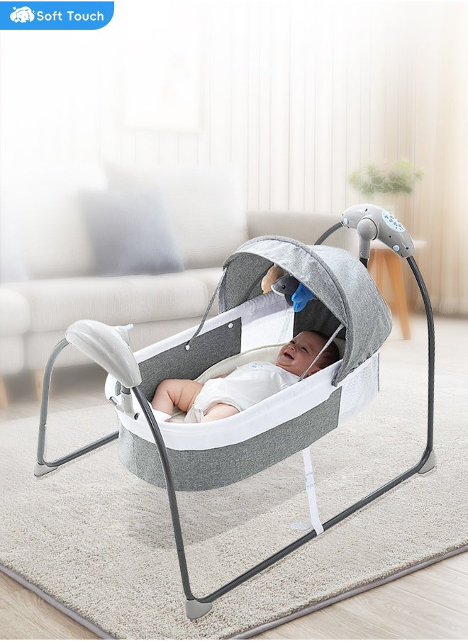 Electric Baby Cradle Grey Baby Bed Cradle 3-Speed Automatic Baby Swing Baby Cradle Rocker with 3 Plush Toy Pendants and Pillow Bluetooth Infant Crib Cradle with Music