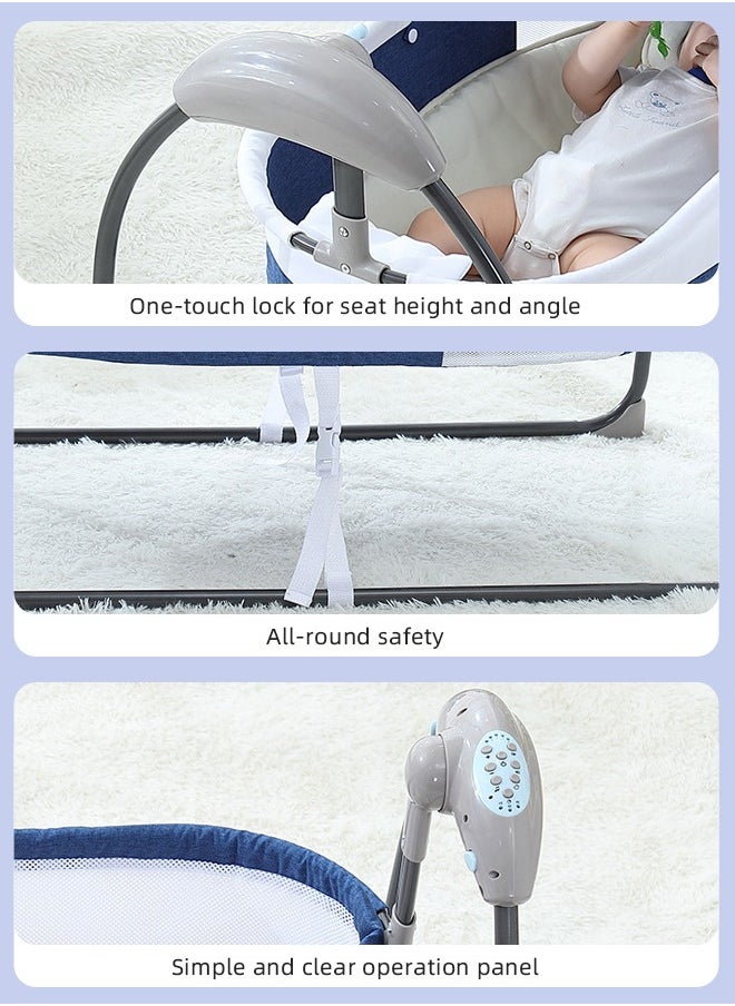 Electric Baby Cradle Grey Baby Bed Cradle 3-Speed Automatic Baby Swing Baby Cradle Rocker with 3 Plush Toy Pendants and Pillow Bluetooth Infant Crib Cradle with Music