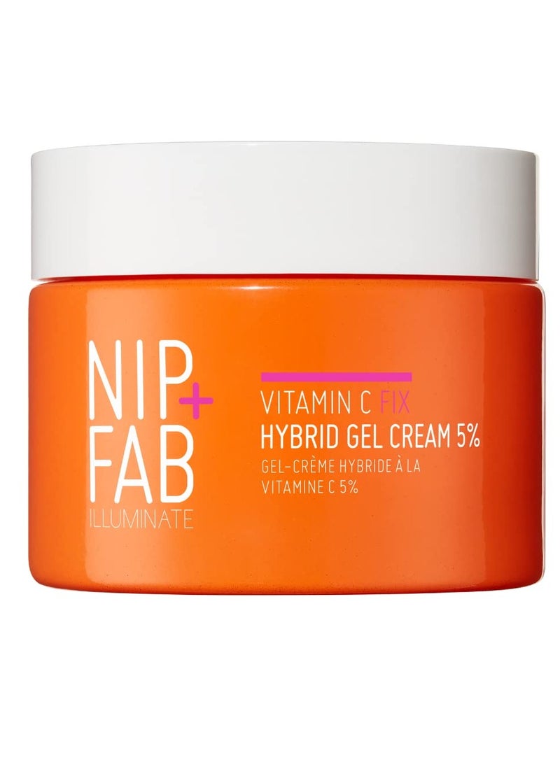 Nip+Fab Vitamin C Fix Hybrid Gel Cream 5% 1.7 fl oz | Gel-Like Moisturiser | High-Performance 5% Vitamin C | Radiant and Glow Skin | Ferulic Acid | Face Skin Booster