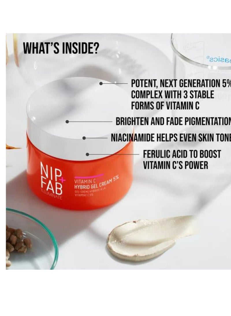 Nip+Fab Vitamin C Fix Hybrid Gel Cream 5% 1.7 fl oz | Gel-Like Moisturiser | High-Performance 5% Vitamin C | Radiant and Glow Skin | Ferulic Acid | Face Skin Booster