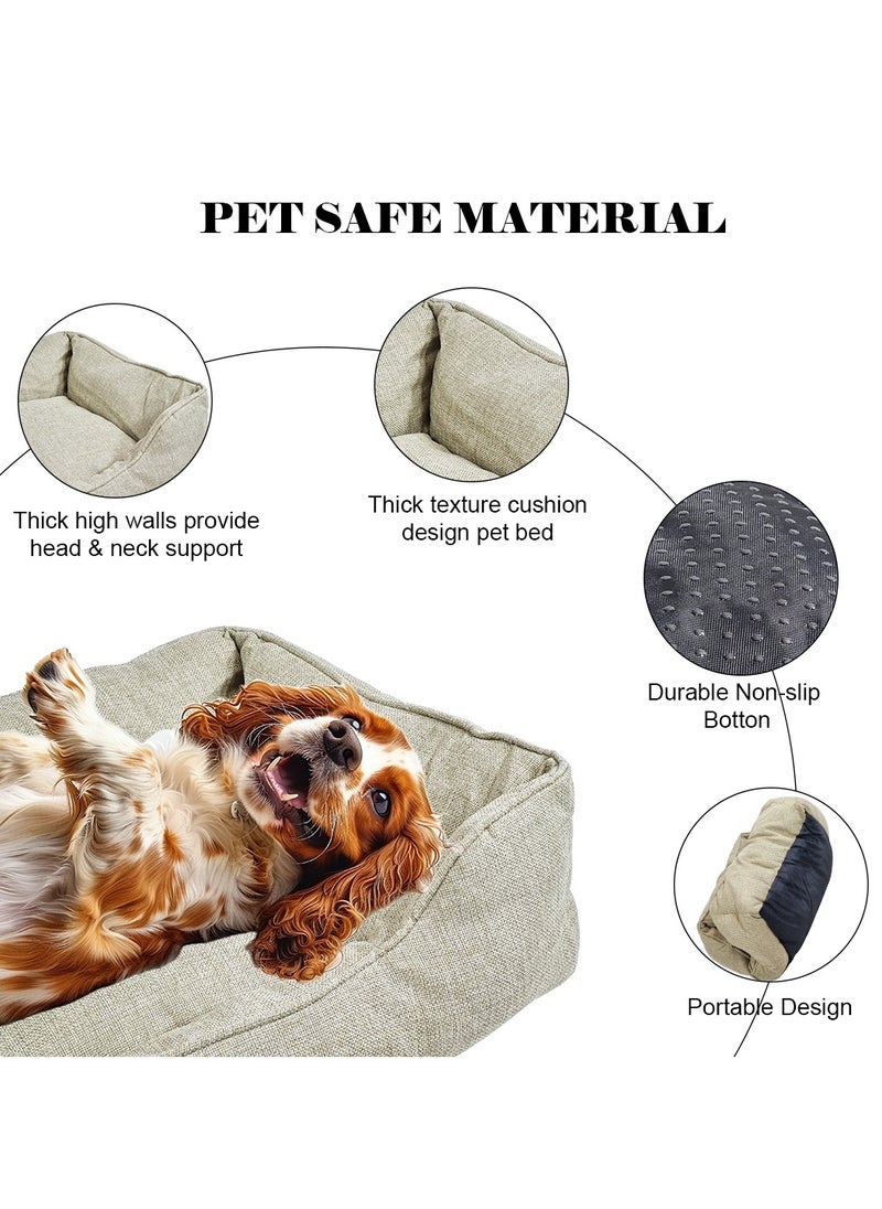 Plush pet bed with Anti-slip bottom, Removable cushion and Raised sides, Indoor pet cushion for Small to large pets, 63 cm Pet sofa with Portable & Washable (Beige)