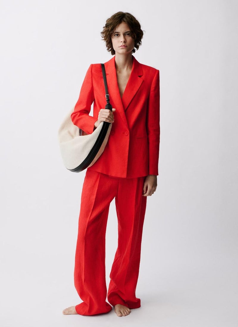 Double-Breasted Linen Suit Jacket