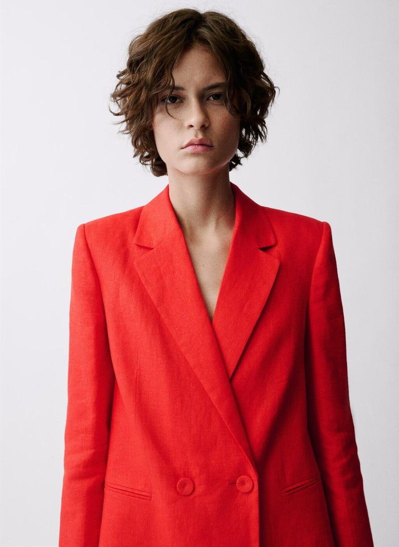 Double-Breasted Linen Suit Jacket