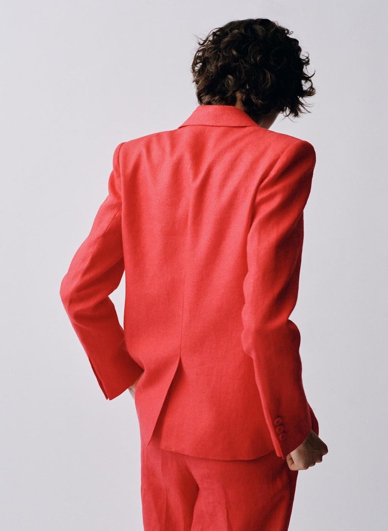 Double-Breasted Linen Suit Jacket