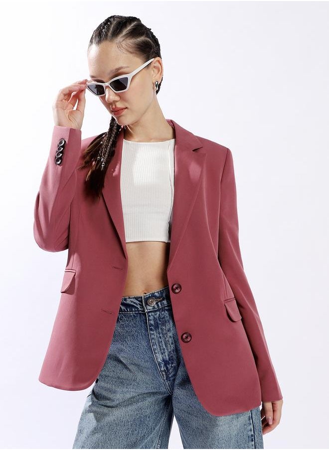 Oversized Notched Lapel Single Breasted Blazer
