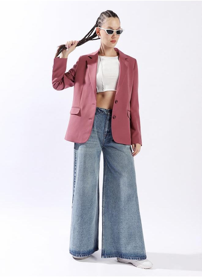 Oversized Notched Lapel Single Breasted Blazer