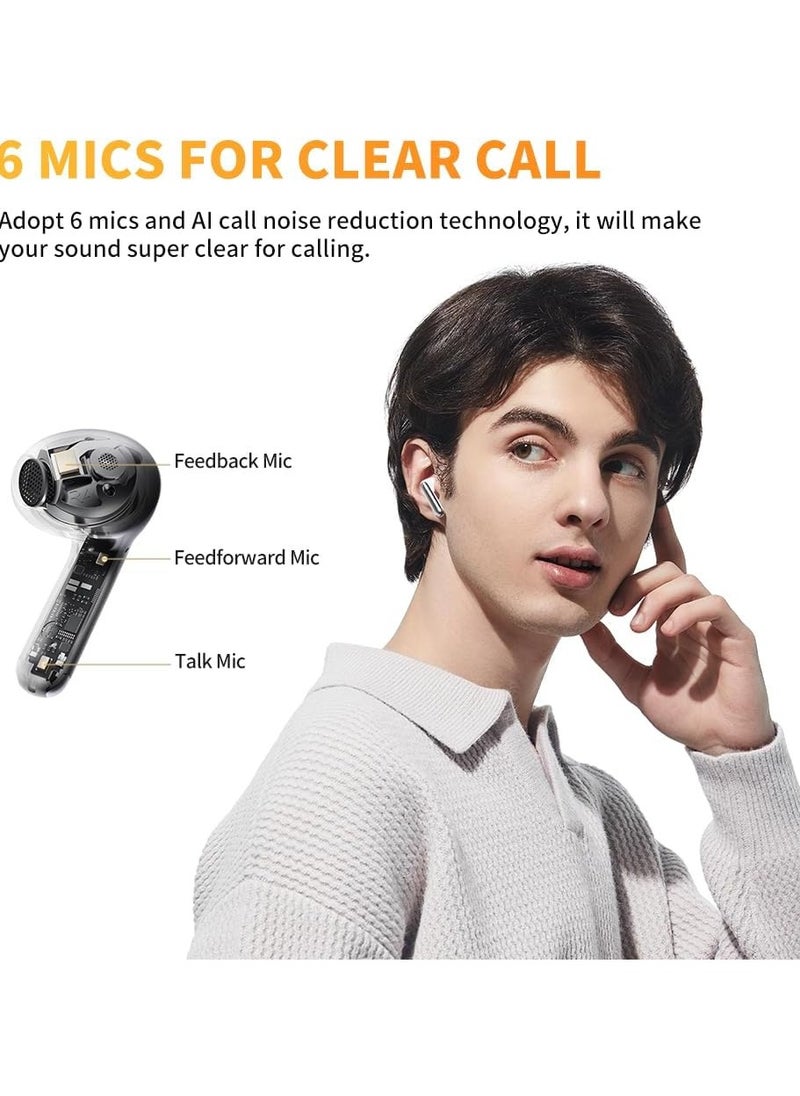 Wireless Earbuds LDAC Hi-Res Sound Bluetooth Earphones Adaptive Noise Canceling Earbuds 30H Playtime Multipoint Connection 6 Mics ENC Calls App Customize EQ(white)