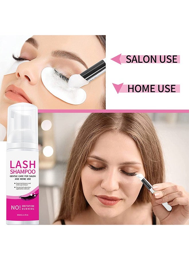 Lash Shampoo, Foam Lash Deaner and Make Up Remover, Lash Cleaning Kit, Mousse Eyelash Shampoo for Eyelash Extensions, Relieve Itching, Gentle Care for Salon and Home Use  (60ml+Brush+Mascara Wand)