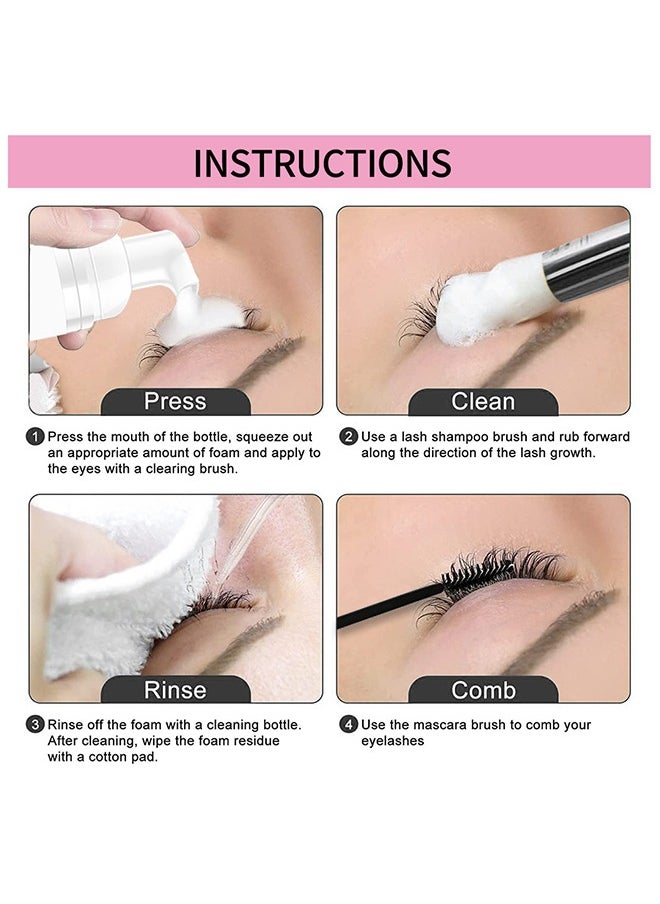 Lash Shampoo, Foam Lash Deaner and Make Up Remover, Lash Cleaning Kit, Mousse Eyelash Shampoo for Eyelash Extensions, Relieve Itching, Gentle Care for Salon and Home Use  (60ml+Brush+Mascara Wand)