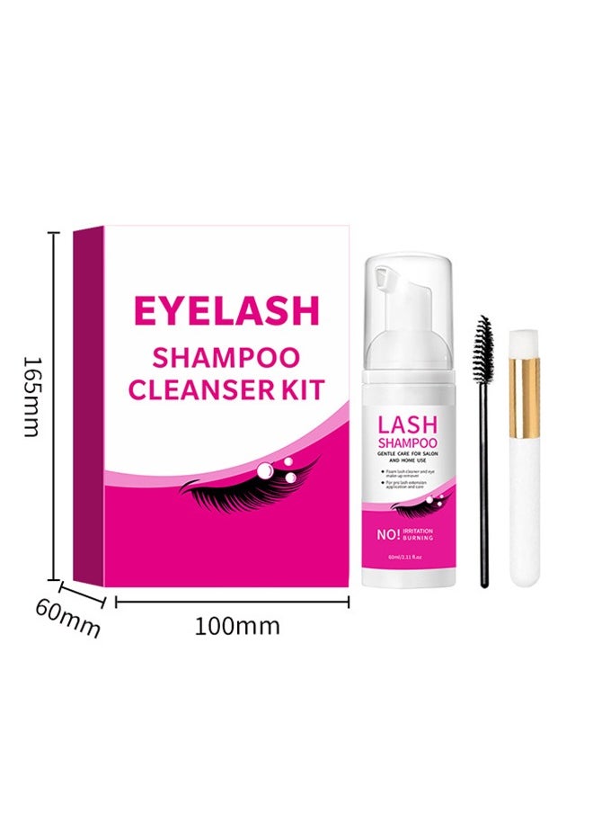 Lash Shampoo, Foam Lash Deaner and Make Up Remover, Lash Cleaning Kit, Mousse Eyelash Shampoo for Eyelash Extensions, Relieve Itching, Gentle Care for Salon and Home Use  (60ml+Brush+Mascara Wand)