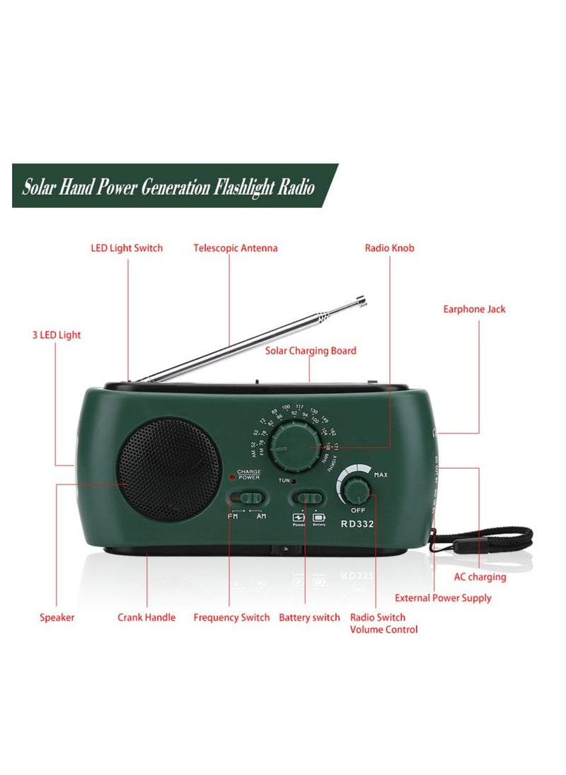 Emergency Weather Radio Multifunction Portable Radio with Solar Charging Hand Crank Battery Operated SOS Alarm Am Fm LED Flashlight for Outdoor Emergency