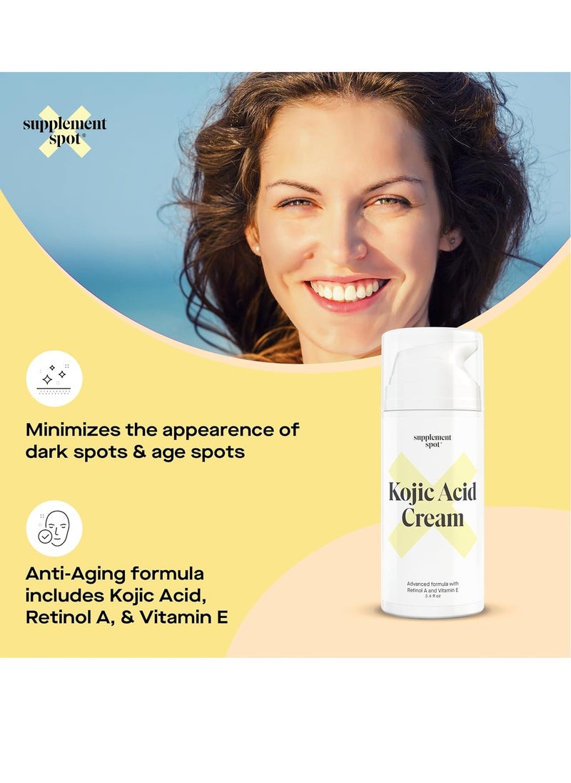 Kojic Acid Face Cream for Dark Spots, Retinol A & Vitamin E Dark Spot Treatment for Women - Anti-Aging & Even Skin Tone – Natural Kojic Acid Cream for Women, 3.4 Oz