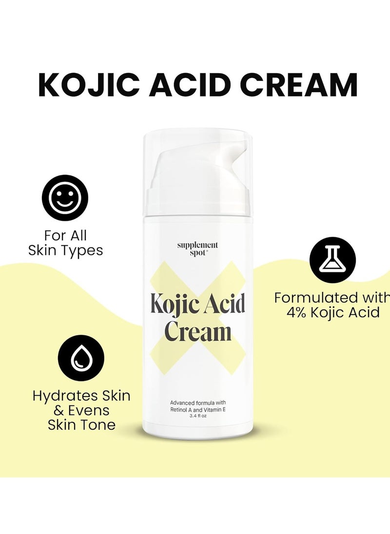 Kojic Acid Face Cream for Dark Spots, Retinol A & Vitamin E Dark Spot Treatment for Women - Anti-Aging & Even Skin Tone – Natural Kojic Acid Cream for Women, 3.4 Oz