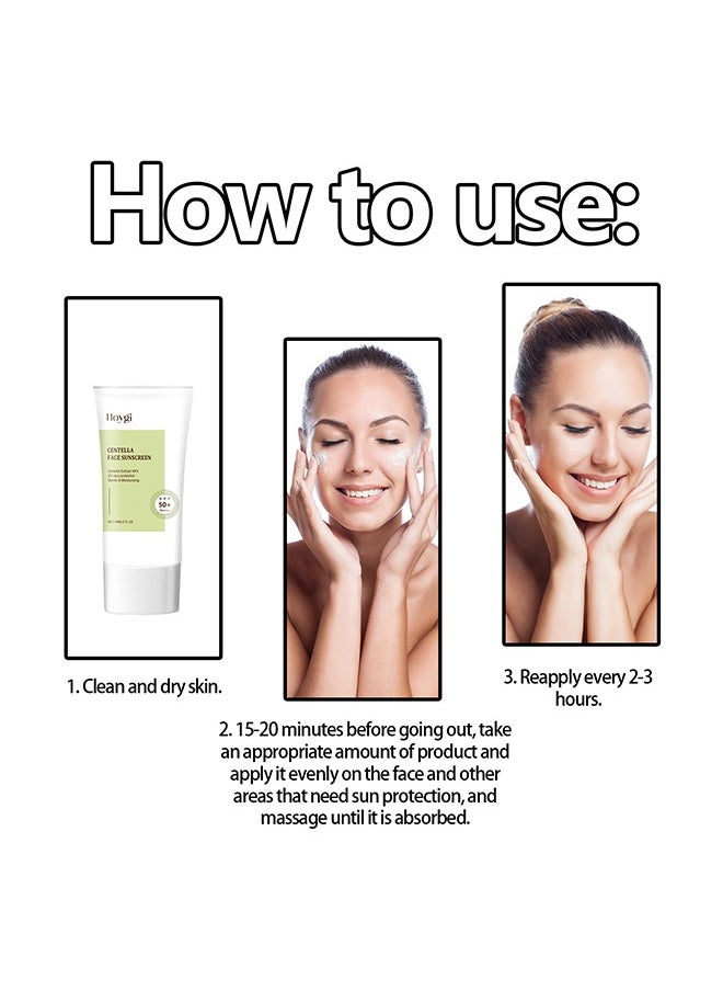 Centella Face Sunscreen ,Calming Moisture Daily Sunscreen SPF 50+ PA++++, Facial Sunscreen for Women, Water-fit Sun Serum No White Cast 60ml