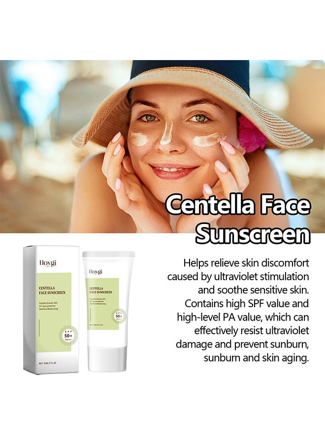 Centella Face Sunscreen ,Calming Moisture Daily Sunscreen SPF 50+ PA++++, Facial Sunscreen for Women, Water-fit Sun Serum No White Cast 60ml