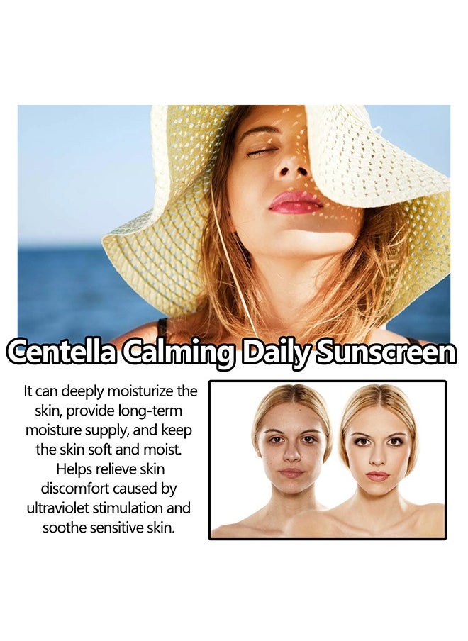 Centella Face Sunscreen ,Calming Moisture Daily Sunscreen SPF 50+ PA++++, Facial Sunscreen for Women, Water-fit Sun Serum No White Cast 60ml