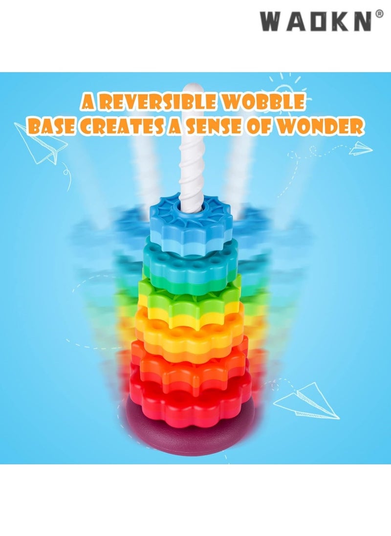 Baby's Spinning Stacking Rainbow Tower, Safe Non-Toxic ABS Material, Dual-Color Spinning Wheel Design, Parent-Child Early Education Educational Toy, Exercise Hand Coordination Ability