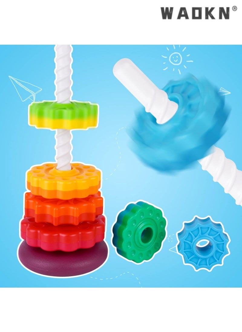 Baby's Spinning Stacking Rainbow Tower, Safe Non-Toxic ABS Material, Dual-Color Spinning Wheel Design, Parent-Child Early Education Educational Toy, Exercise Hand Coordination Ability