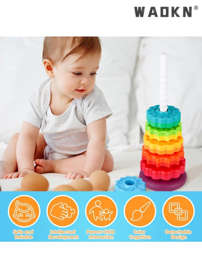 Baby's Spinning Stacking Rainbow Tower, Safe Non-Toxic ABS Material, Dual-Color Spinning Wheel Design, Parent-Child Early Education Educational Toy, Exercise Hand Coordination Ability