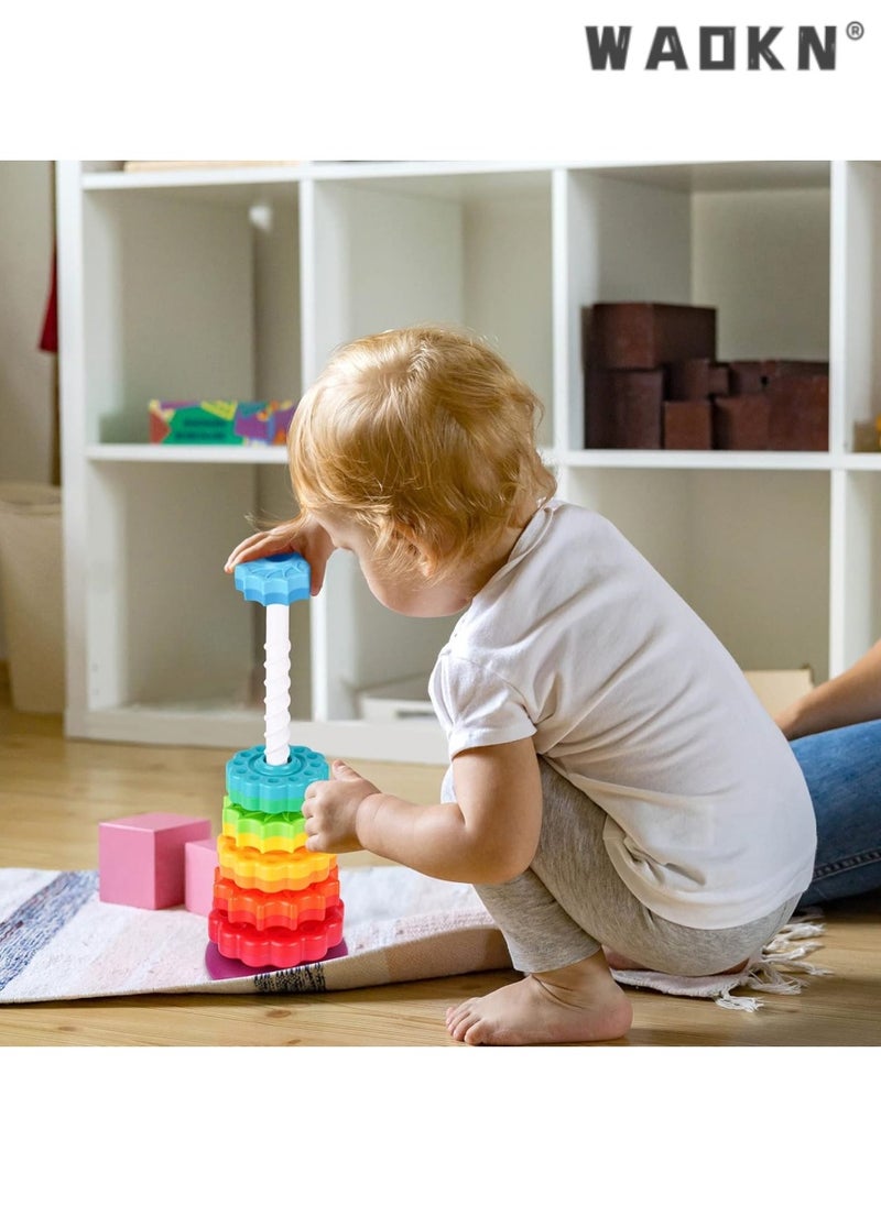 Baby's Spinning Stacking Rainbow Tower, Safe Non-Toxic ABS Material, Dual-Color Spinning Wheel Design, Parent-Child Early Education Educational Toy, Exercise Hand Coordination Ability