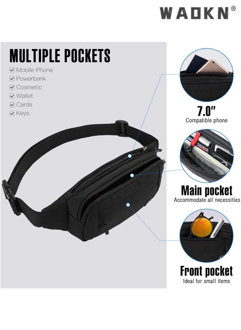 Trendy Korean-style waist bag for men and women, outdoor travel multi-purpose casual design, large capacity for convenient portability（black）