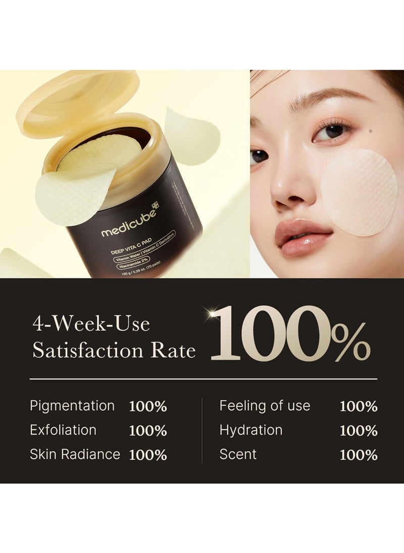 Deep Vita C Facial Pads, Vitamin C Toner Pads for Uneven Skin Tone, 500,000PPM Vitamin Water & 3 Types of Vitamin, Hydrating & Resurfacing | 70 Sheets