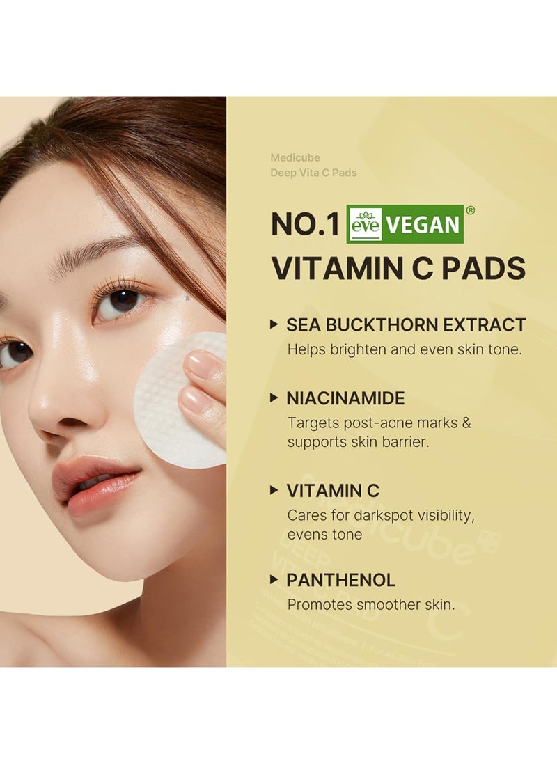 Deep Vita C Facial Pads, Vitamin C Toner Pads for Uneven Skin Tone, 500,000PPM Vitamin Water & 3 Types of Vitamin, Hydrating & Resurfacing | 70 Sheets