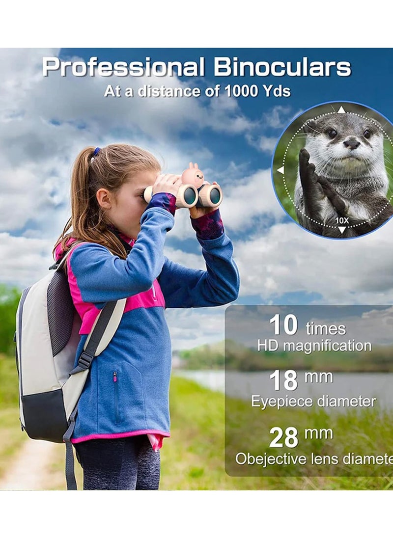 Sharing Binoculars for Kids, 10x28 Kids Binoculars for 3-12 Years Boys and Girls, Detachable Compact Binoculars, Birthday Presents Back to School Gifts for Kids (Pink)