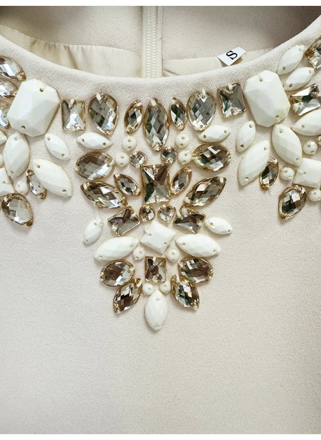 European and American Celebrity Style Fashion Heavy Beaded and Rhinestone Long Sleeve Dress