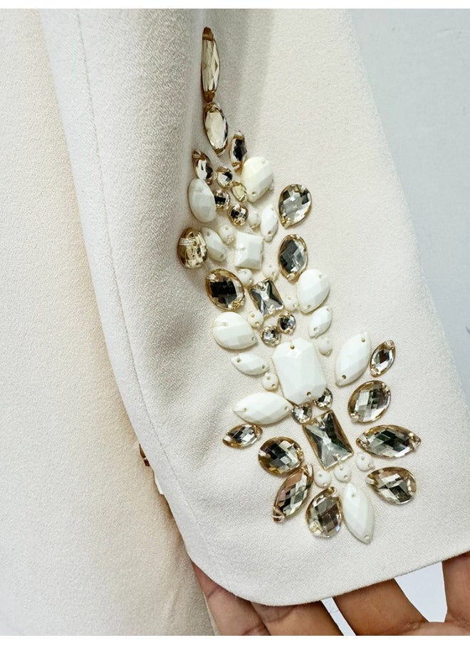European and American Celebrity Style Fashion Heavy Beaded and Rhinestone Long Sleeve Dress