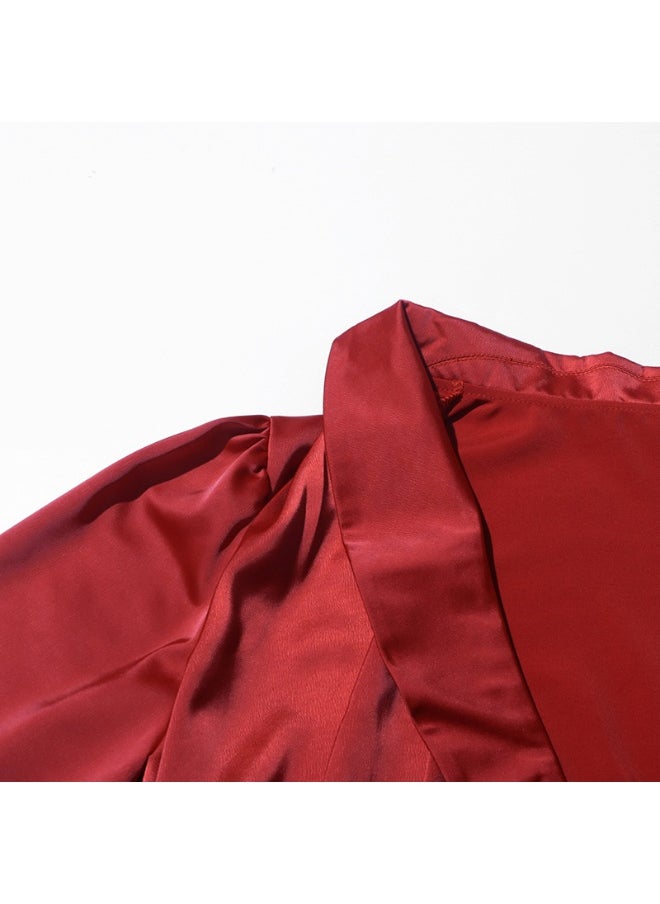 European and American High-Class Satin Tie Dress - Solid Color Shirt Mini Dress