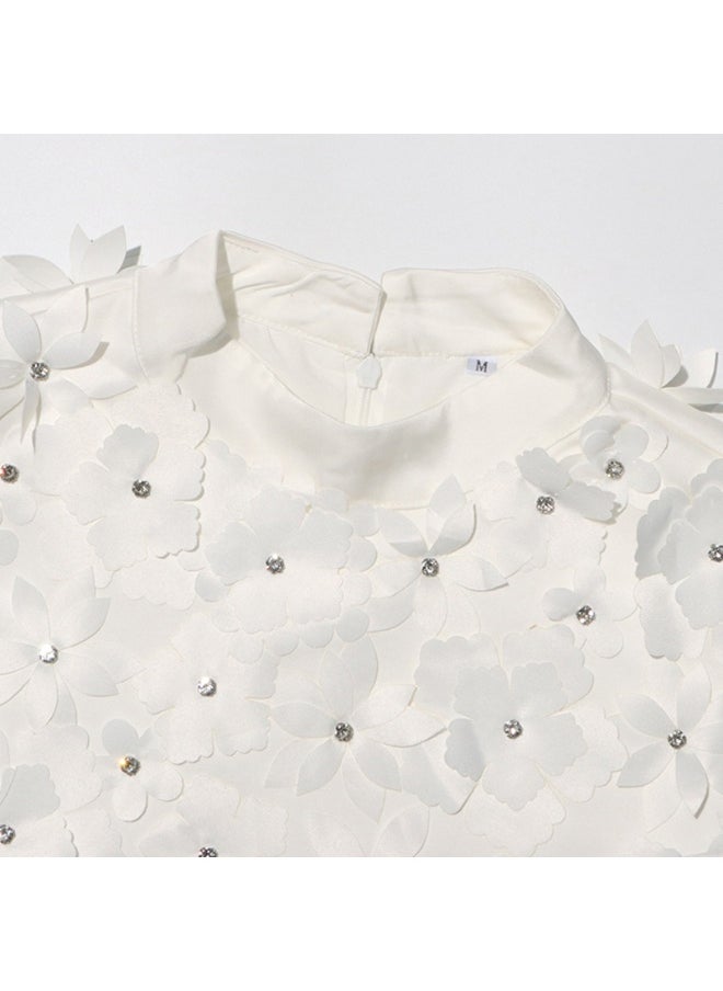 Chic Designer-Inspired Sleeveless A-Line Dress with 3D Floral Embellishments for Women