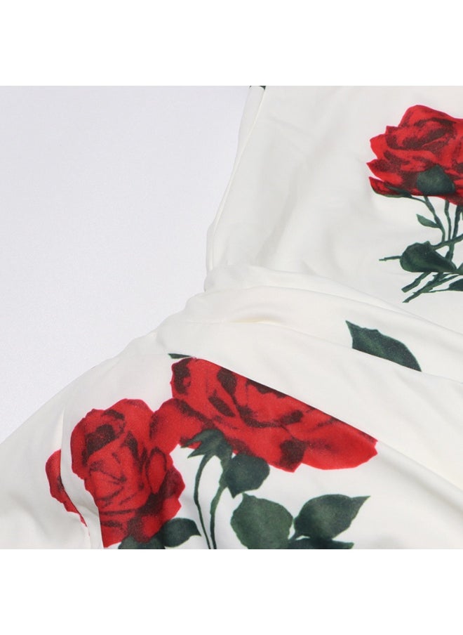 Elegant Strapless Dress for Women with Bodycon Fit and Floral Ruffle Design
