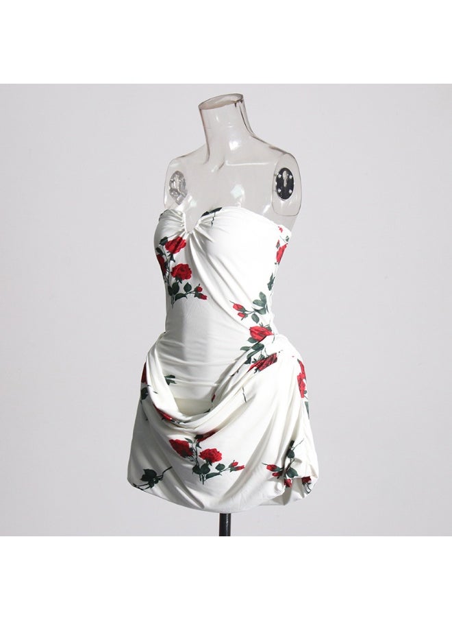 Elegant Strapless Dress for Women with Bodycon Fit and Floral Ruffle Design