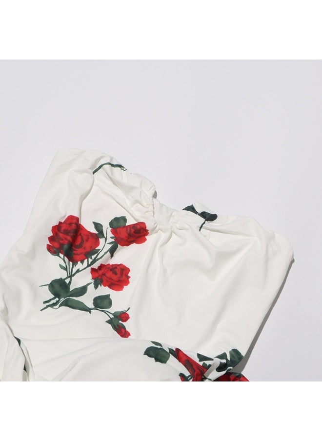 Elegant Strapless Dress for Women with Bodycon Fit and Floral Ruffle Design