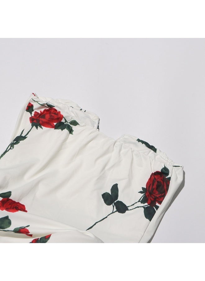 Elegant Strapless Dress for Women with Bodycon Fit and Floral Ruffle Design