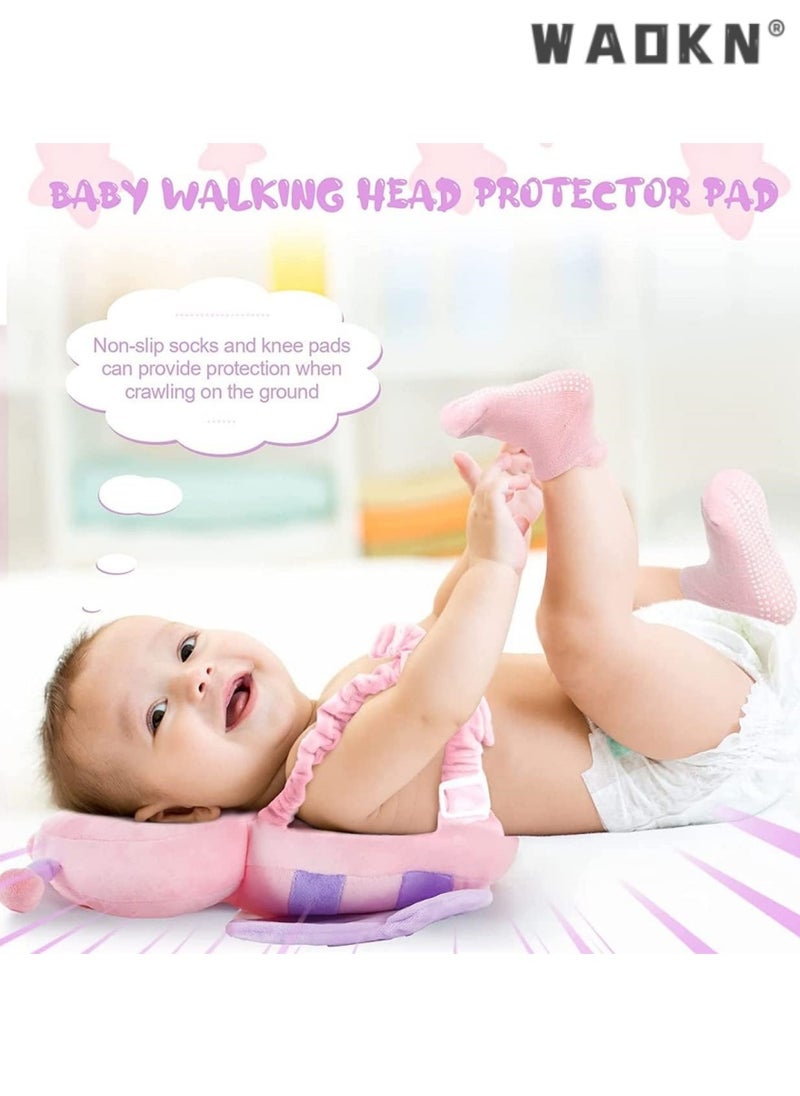Toddler Baby Head Protection Cushion, Backpack Wear, Infant Support Head Pillows Soft Baby Nursery Pillows Support Head Sleep Pillows (Pink Butterfly)