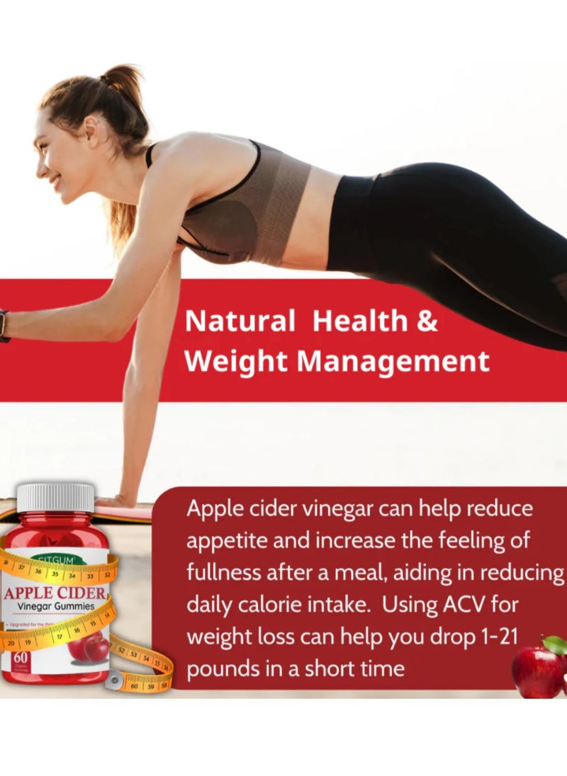 FitGum Apple Cider Vinegar Gummies - 60 Chewable Gummies with Vitamin B12 | Digestive & Energy Support Supplement | Vegan Friendly