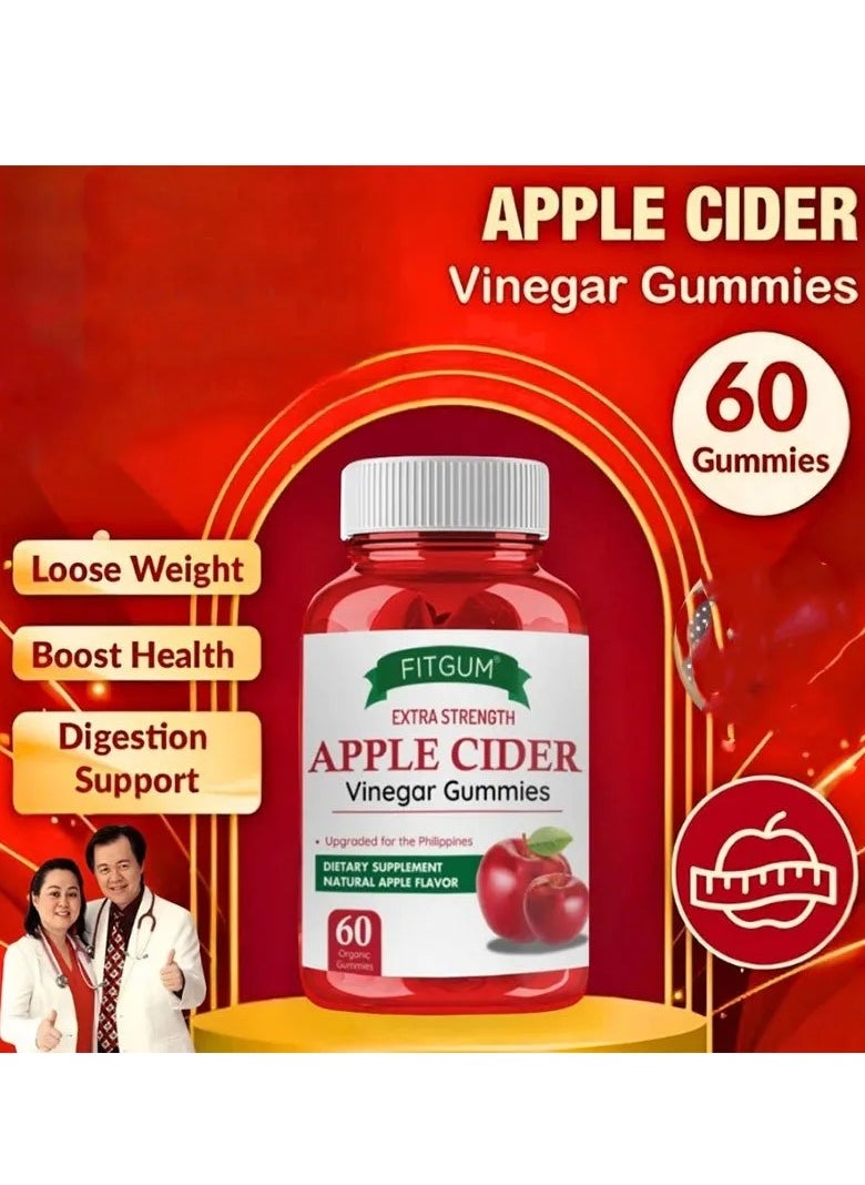FitGum Apple Cider Vinegar Gummies - 60 Chewable Gummies with Vitamin B12 | Digestive & Energy Support Supplement | Vegan Friendly