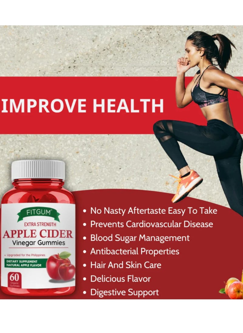FitGum Apple Cider Vinegar Gummies - 60 Chewable Gummies with Vitamin B12 | Digestive & Energy Support Supplement | Vegan Friendly