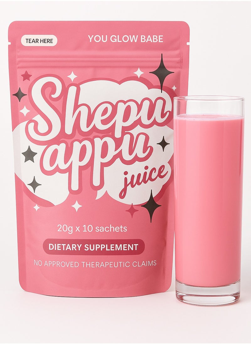 Shepu Appu Beauty Drink Mix - 10 Sachets | Skin Hydration Support with Hyaluronic Acid & Vitamin C | Pink Powder Supplement