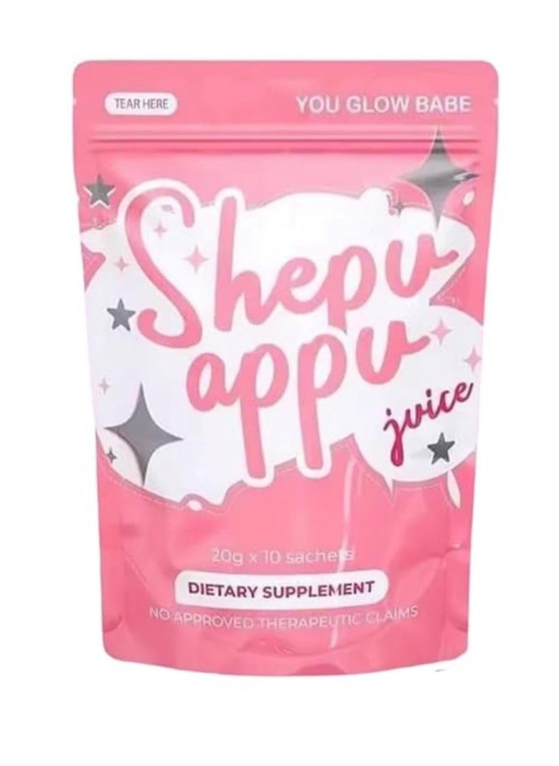 Shepu Appu Beauty Drink Mix - 10 Sachets | Skin Hydration Support with Hyaluronic Acid & Vitamin C | Pink Powder Supplement