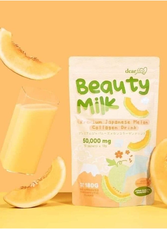 Dear Face Beauty Milk Collagen Drink – 180g (10 Sachets x 18g) | 50,000mg Premium Japanese Melon for Glowing Skin & Skin Elasticity
