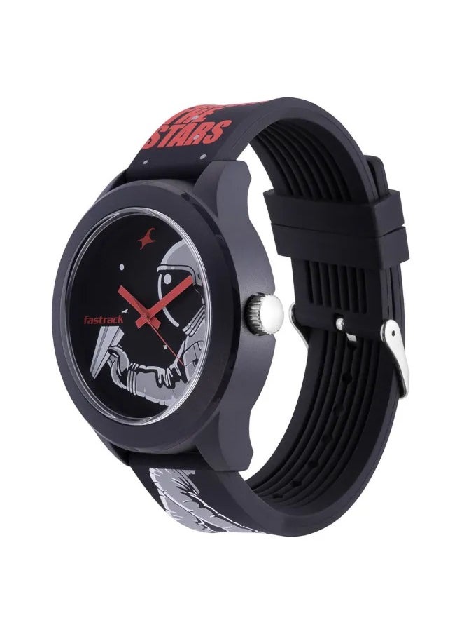 Fastrack Space Rover Quartz Analog Unisex Watch With Black Dial Black Colour Silicone Strap
