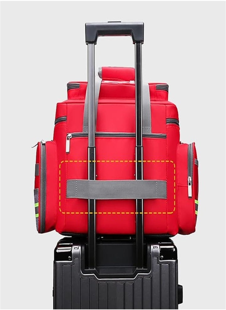 Large capacity medicine box - first aid bag with reflective strips - waterproof large size - suitable for camping - travel - community doctor - home care - red