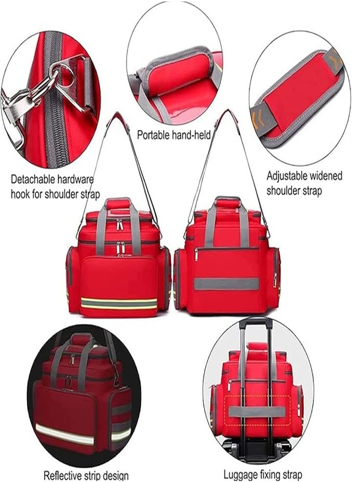 Large capacity medicine box - first aid bag with reflective strips - waterproof large size - suitable for camping - travel - community doctor - home care - red