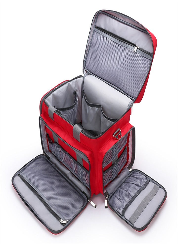 Large capacity medicine box - first aid bag with reflective strips - waterproof large size - suitable for camping - travel - community doctor - home care - red